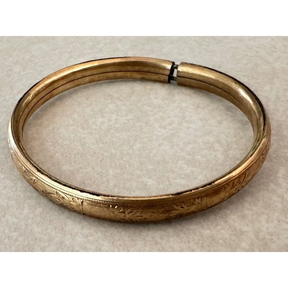 Antique Edwardian Victorian gold filled etched child's baby bangle bracelet
